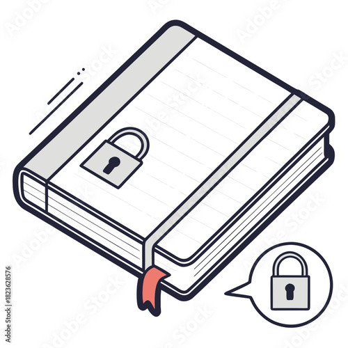 Secure and private diary or journal with a padlock symbol and speech bubble indicating confidentiality and data protection