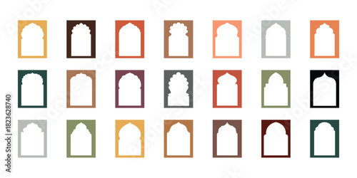  Set of black silhouette eid mubarak decorative arches, mosque borders or moroccan gates. Perfect for Eid, Ramadan, Diwali, and festive invitations. eps 10  