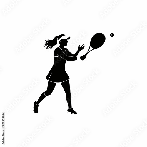 Female Tennis Player Silhouette Hitting Ball