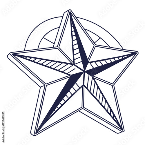 A stylized nautical compass rose star symbol with a dark blue outline and shading against a clean white background representing direction and navigation