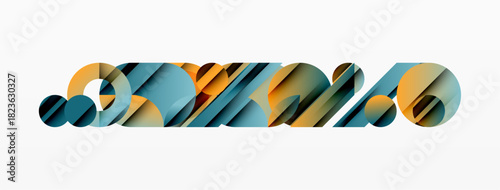 Abstract geometric design. Cylindrical shapes overlap, creating colorful visual pattern. Modern aesthetic, minimalist style.