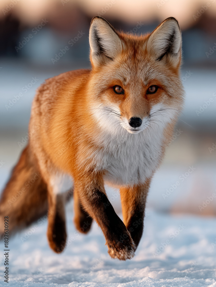 Obraz premium A red fox walking in the snow.