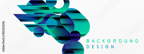 Abstract geometric shapes overlap, creating dynamic teal, blue composition. Minimalist design suits modern backgrounds, presentations.