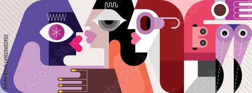 a woman eavesdrops on a conversation between two people