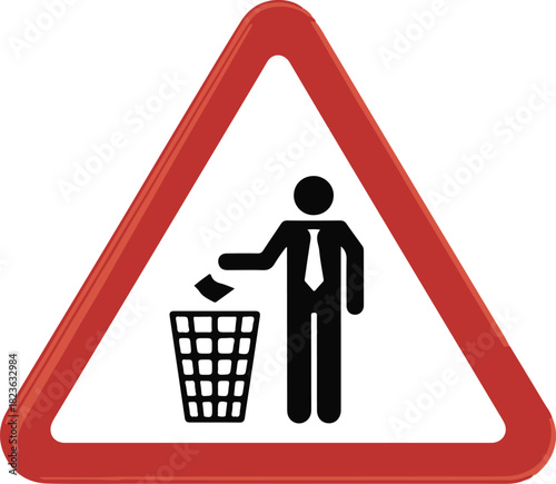 No littering warning triangular sign