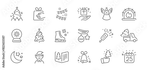 Christmas icons set. Winter holidays decoration linear symbols set. New Year celebration concept. Vector illustration
