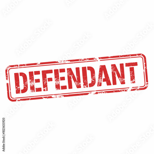 Red rectangular stamp with the word DEFENDANT in bold, white letters, on a white background.