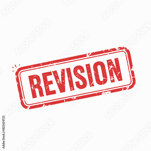 A red rectangular rubber stamp with a grunge texture, showing the word REVISION isolated on a white background.