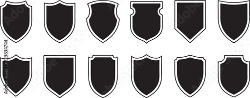 Police badge shape. Vector military shield silhouettes. Security, football patches isolated on white background. Illustration shield shape protection, black security and football badge