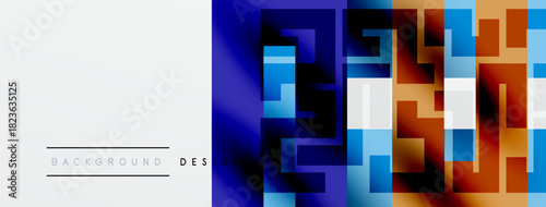 Abstract geometric pattern. Blue, orange hues dominate design. Clean white space complements vibrant blocks. Modern aesthetic.