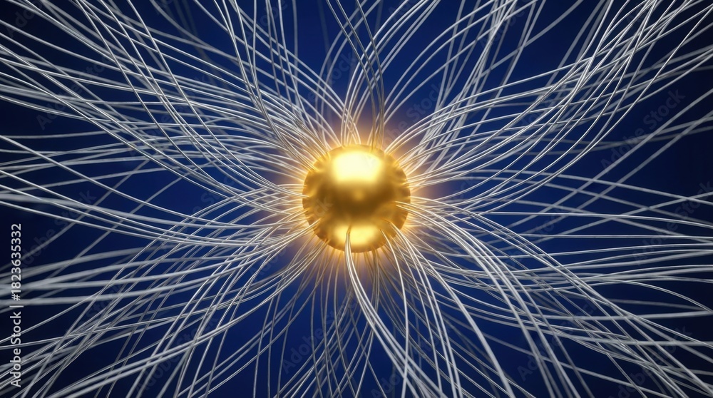 Naklejka premium 3D illustration of a golden glowing core sphere with text