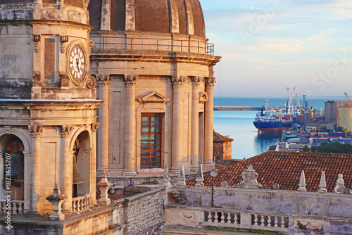 Domes of the Cathedral dedicated to Saint Agatha. The view of the city of Catania, Sicily, Italy