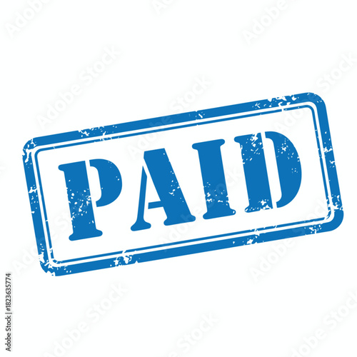 Blue rectangular rubber stamp with the word PAID in capital letters, indicating a transaction or invoice has been settled.