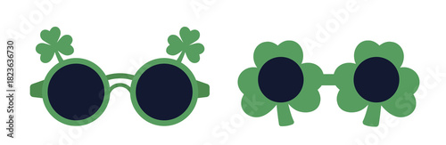 St. Patrick's Day green Shamrock Party Sunglasses Glasses Flat Vector Illustration.
Saint Patricks Day Costumes Clipart.
White background.