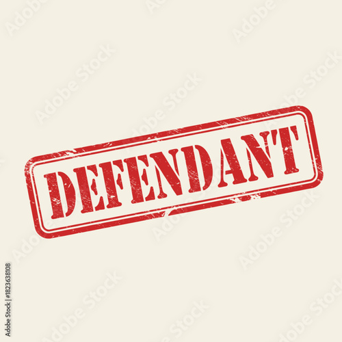 A red rubber stamp with the word DEFENDANT imprinted on it.