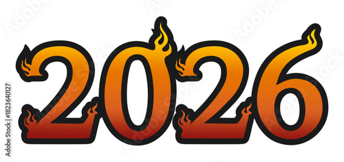 2026 Year Number with Fire Flame Effect