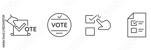 Voting ballot, election poll, submit check, survey tick icon vector illustration for civic process use.