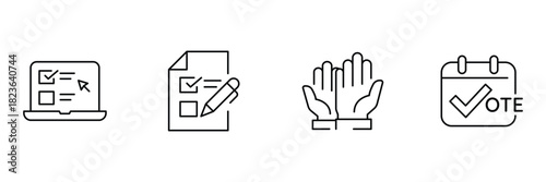 Online voting, ballot paper, raise hand, election calendar icon vector illustration for democratic process use.