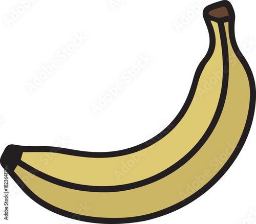 Single Yellow Banana Simple Cartoon Illustration for Healthy Eating, Tropical Fruit, and Snack Design