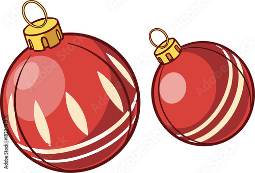 red christmas ornaments with white stripes clip art preview