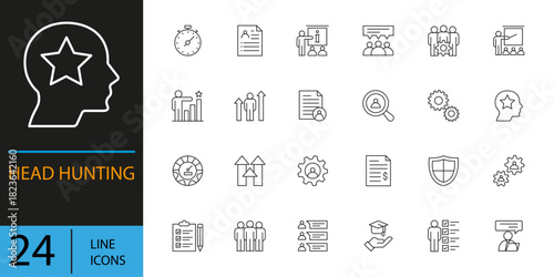 A large collection of diverse line art icons representing various business, technology, and creative concepts. Human resource linear icon collection.