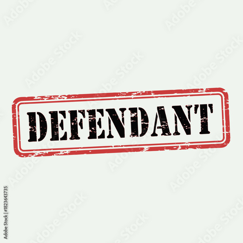 Red rubber stamp with the word DEFENDANT in black letters.