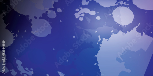 Abstract blue gradient background with artistic textured inkblots and paint splatters.