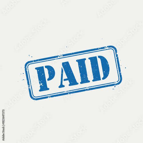 Blue rubber stamp with the word PAID on a white background.