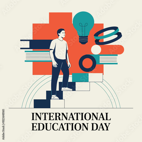 International Day of Education Students Learning Illustration Poster
