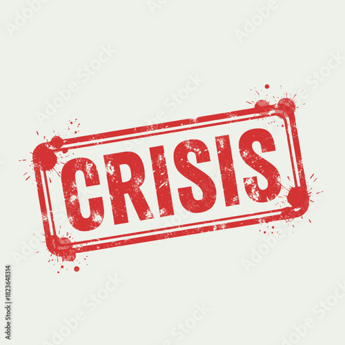Red grunge rubber stamp impression with the word CRISIS in capital letters on a light background.