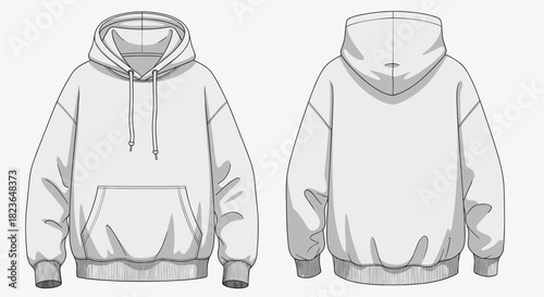 Fashionable hoodie template for apparel design projects and creative presentations, showcasing front and back views for custom branding mockups