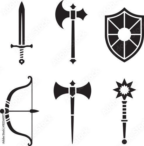 medieval weapon and armor Collection of icons