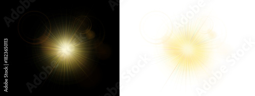 Golden light burst with dynamic lens flare abstract background