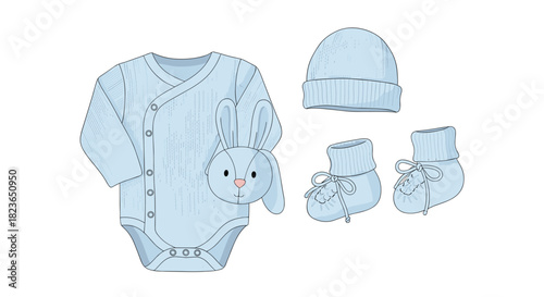 Precious baby boy blue bunny outfit for newborn arrival announcements and adorable nursery decor, soft and sweet for little ones