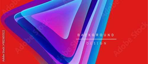 Abstract geometric shapes overlap, creating vibrant color gradients. Red background emphasizes dynamic design elements. Modern, sleek presentation.