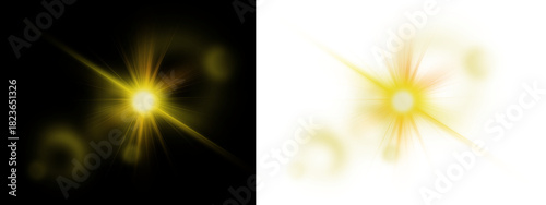 Bright yellow light lens flare effect with powerful radiance png