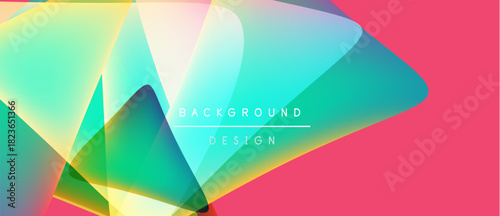 Abstract vibrant shapes overlap, creating dynamic colorful background. Text reads background design centrally positioned. Modern aesthetic.