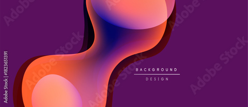 Abstract fluid shapes, vibrant colors, purple background. Modern design elements create dynamic visual flow. Smooth gradients, soft shadows.