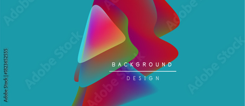 Abstract colorful shapes overlap turquoise background. Text reads background design. Modern graphic element, vibrant hues present.