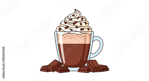 Indulge in a delicious hot chocolate with whipped cream and chocolate shavings for a cozy and comforting treat any time of day