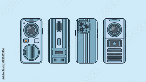 Vintage portable audio devices collection illustration