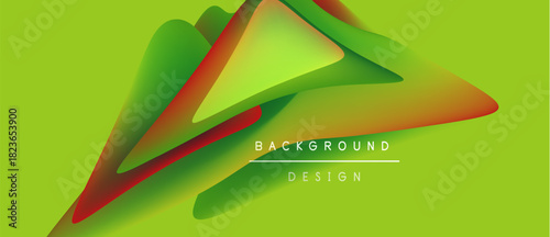 Abstract vibrant layers overlap, creating dynamic visual effect. Bright green background enhances colorful shapes, modern design element.