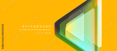 Bright yellow backdrop features layered translucent triangles. Modern design elements create dynamic visual interest. Simple, clean aesthetic.