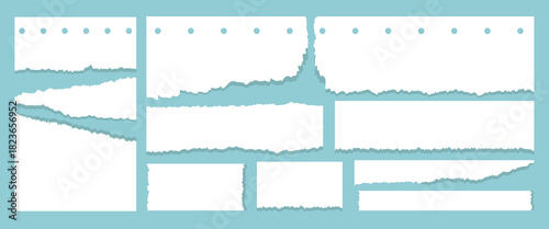 White Rip Edge Paper Torn Set. Cut Paper Torn Tear Peace. Vector Illustration