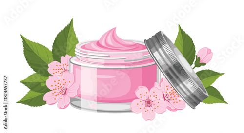 Indulge in luxurious skincare with this enchanting pink cream, adorned with delicate blossoms for a touch of springtime beauty and self-care