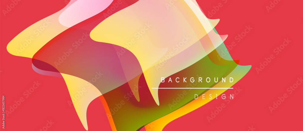 Obraz premium Abstract shapes overlap, creating vibrant color gradients. Red background provides contrast. Text reads background design. Modern, dynamic composition.