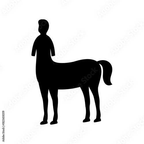 Silhouette of a black centaur figure on a white background standing