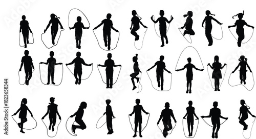 Silhouettes of Children Skipping Rope in Various Poses