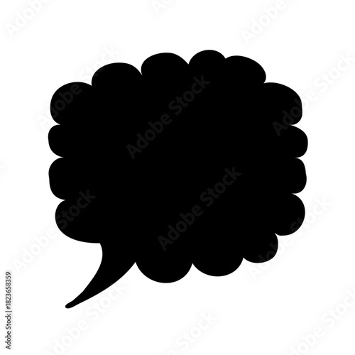 Black cartoon style speech bubble with cloud like edges illustration on white