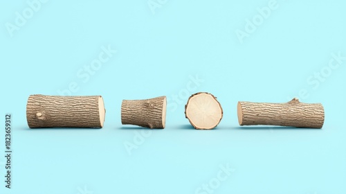 Simple Illustration of Several Cut Tree Logs on a Blue Background
